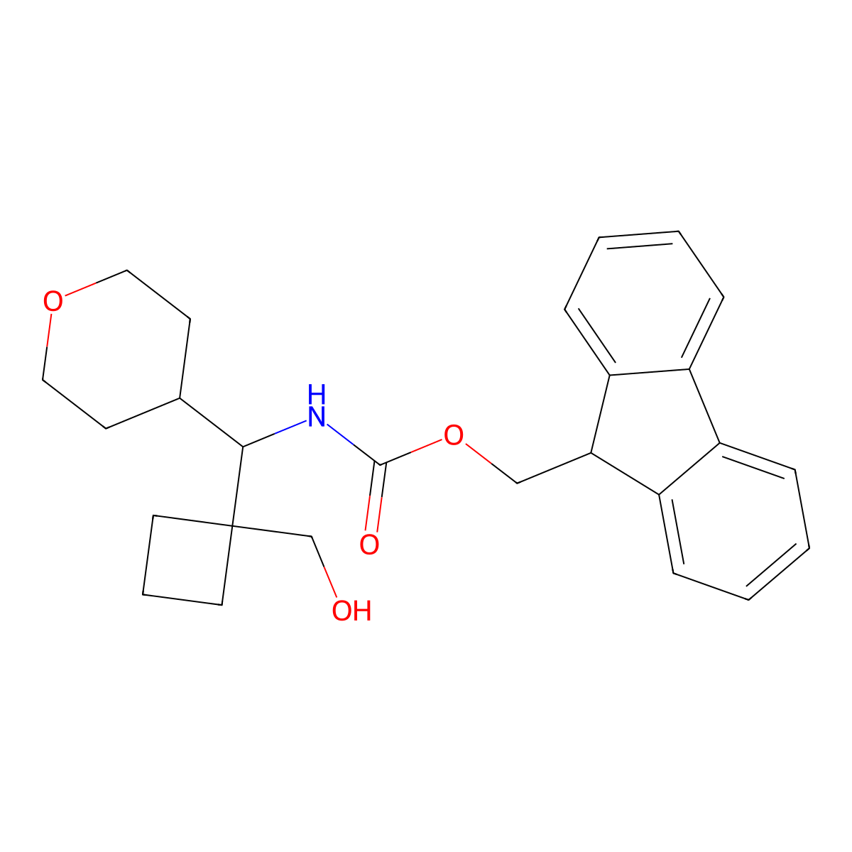 (9H-fluoren-9-yl)methyl N-{[1-(hydroxymethyl)cyclobutyl](oxan-4-yl)methyl}carbamate molecular structure, CAS 2764004-83-1