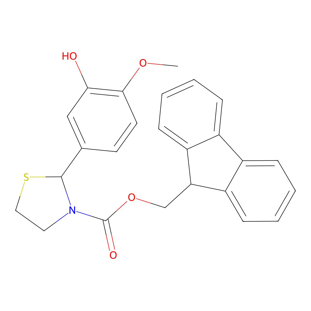 (9H-fluoren-9-yl)methyl 2-(3-hydroxy-4-methoxyphenyl)-1,3-thiazolidine-3-carboxylate molecular structure, CAS 2764004-89-7