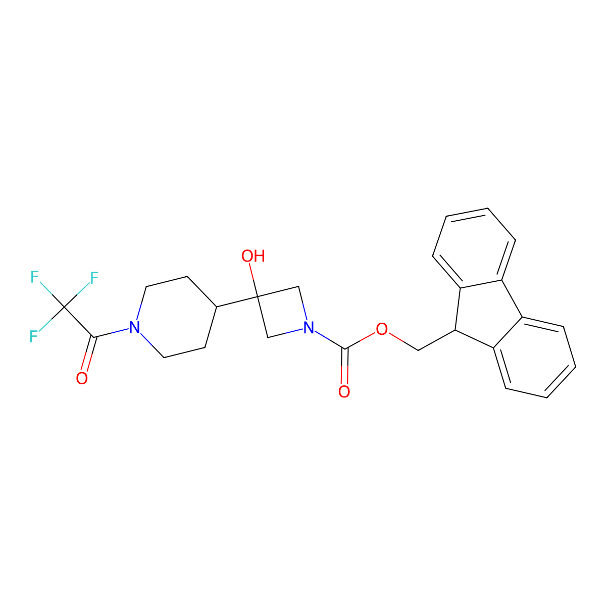 (9H-fluoren-9-yl)methyl 3-hydroxy-3-[1-(trifluoroacetyl)piperidin-4-yl]azetidine-1-carboxylate molecular structure, CAS 2764004-96-6
