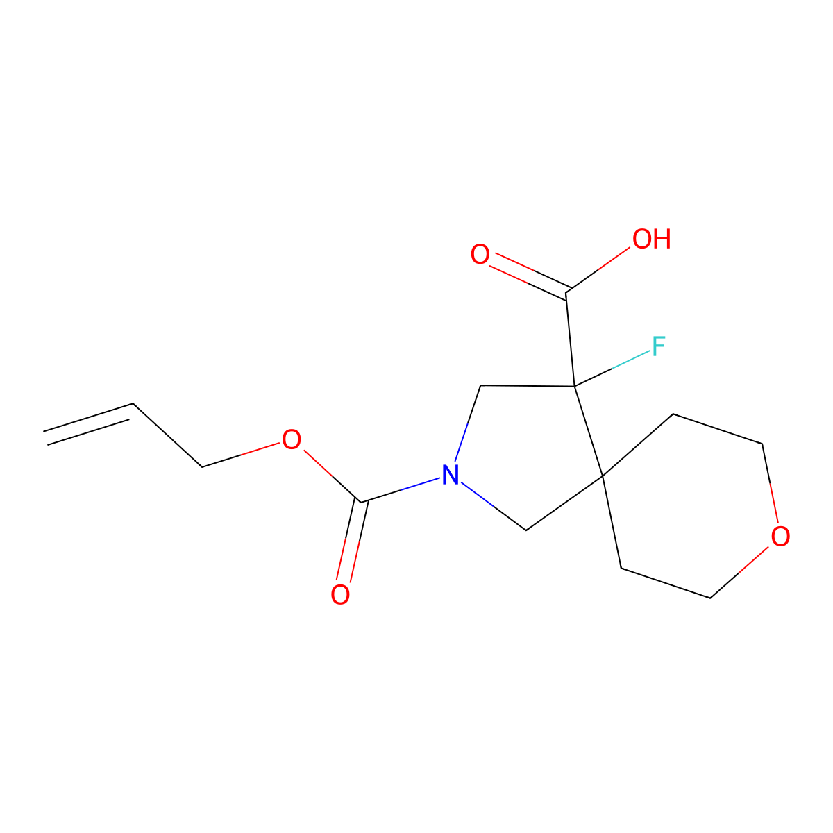 4-Fluoro-2-[(prop-2-en-1-yloxy)carbonyl]-8-oxa-2-azaspiro[4.5]decane-4-carboxylic acid molecular structure, CAS 2764005-06-1