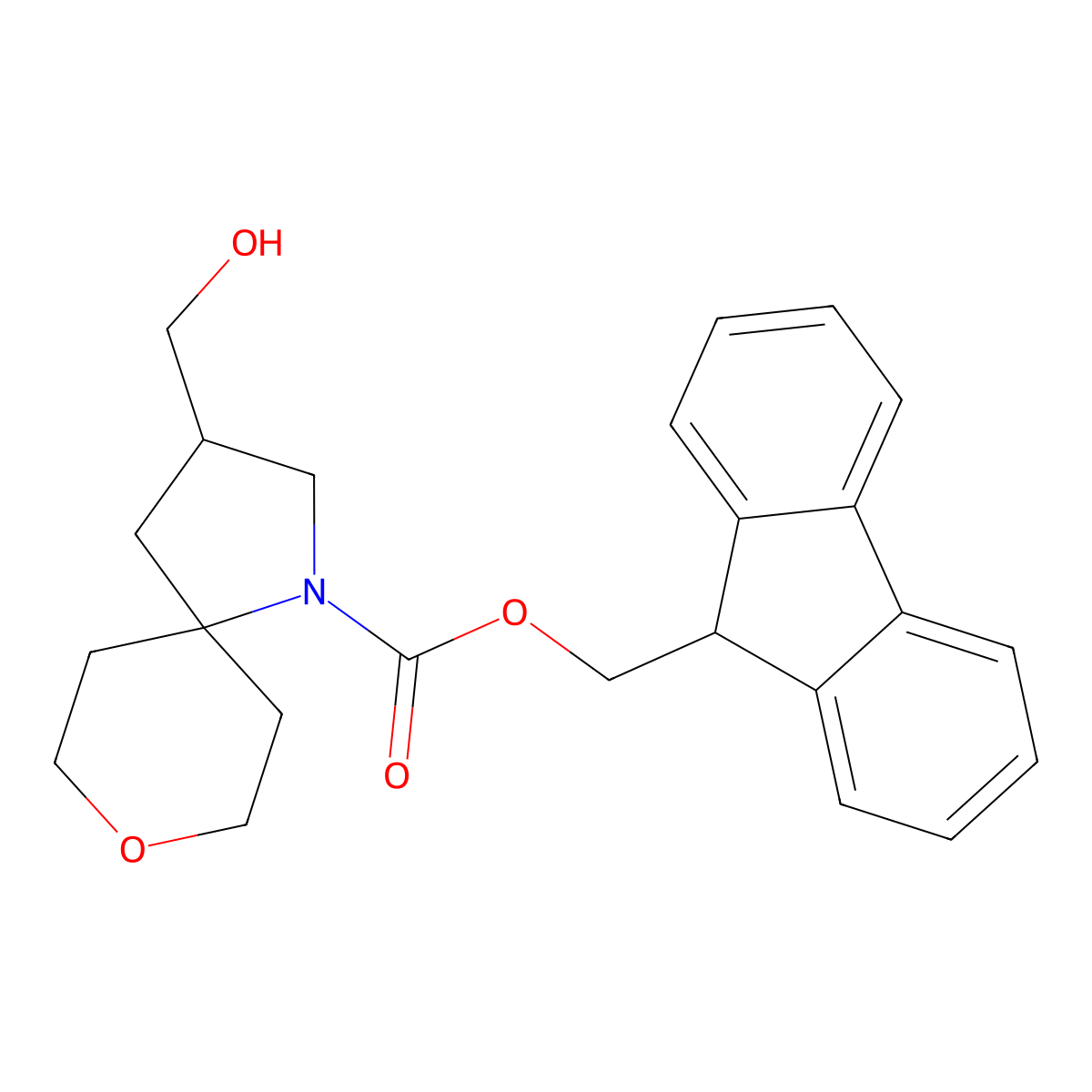 (9H-fluoren-9-yl)methyl 3-(hydroxymethyl)-8-oxa-1-azaspiro[4.5]decane-1-carboxylate molecular structure, CAS 2764005-21-0