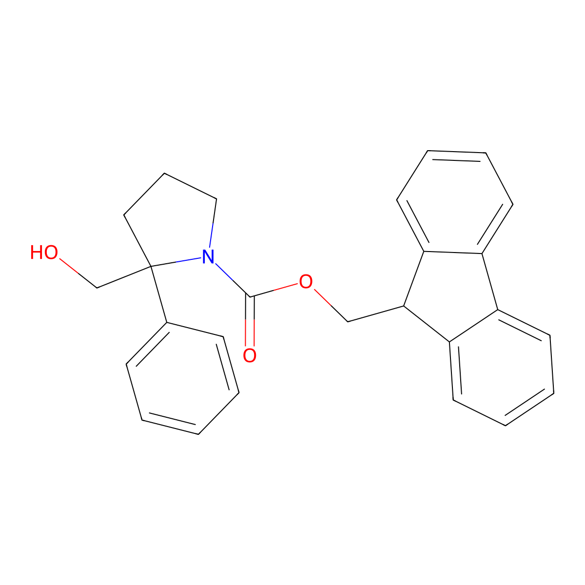 (9H-fluoren-9-yl)methyl 2-(hydroxymethyl)-2-phenylpyrrolidine-1-carboxylate molecular structure, CAS 2764005-24-3