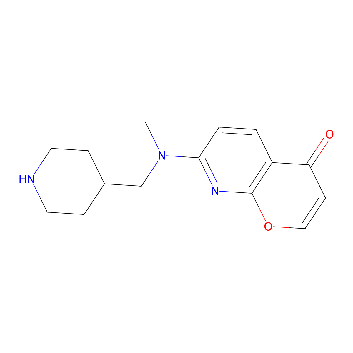 7-{methyl[(piperidin-4-yl)methyl]amino}-4H-pyrano[2,3-b]pyridin-4-one molecular structure, CAS 2764005-32-3