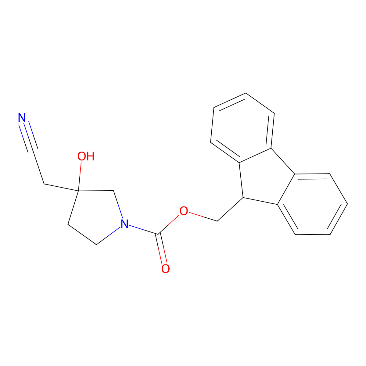 (9H-fluoren-9-yl)methyl 3-(cyanomethyl)-3-hydroxypyrrolidine-1-carboxylate molecular structure, CAS 2764005-33-4