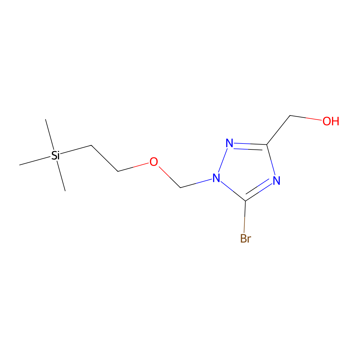 (5-bromo-1-{[2-(trimethylsilyl)ethoxy]methyl}-1H-1,2,4-triazol-3-yl)methanol molecular structure, CAS 2764005-39-0