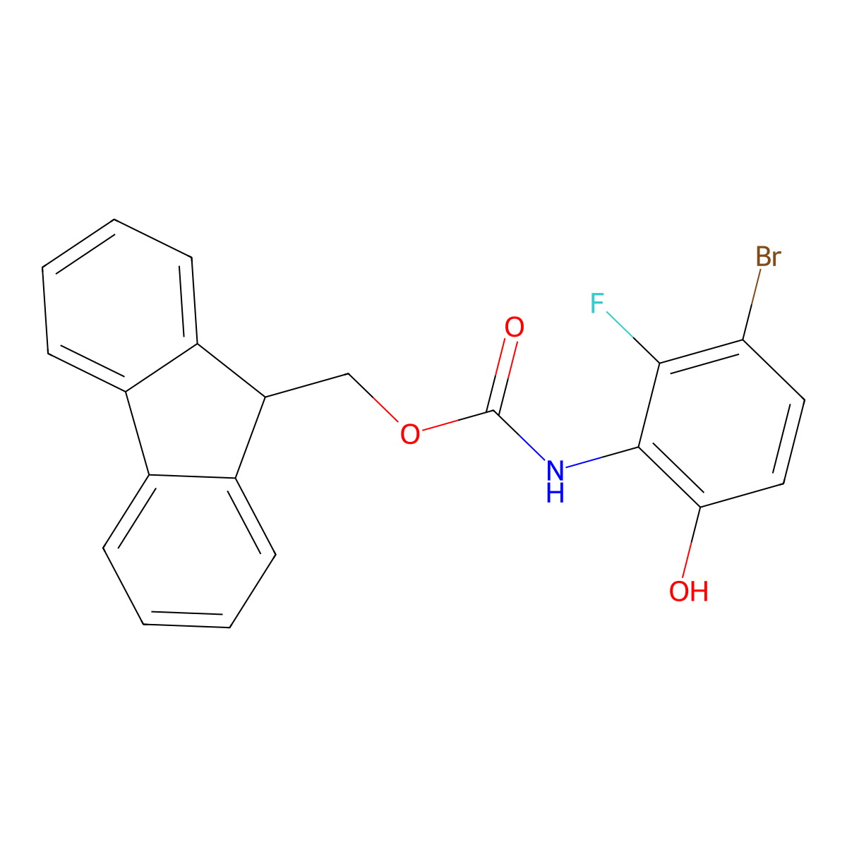 (9H-fluoren-9-yl)methyl N-(3-bromo-2-fluoro-6-hydroxyphenyl)carbamate molecular structure, CAS 2764005-47-0