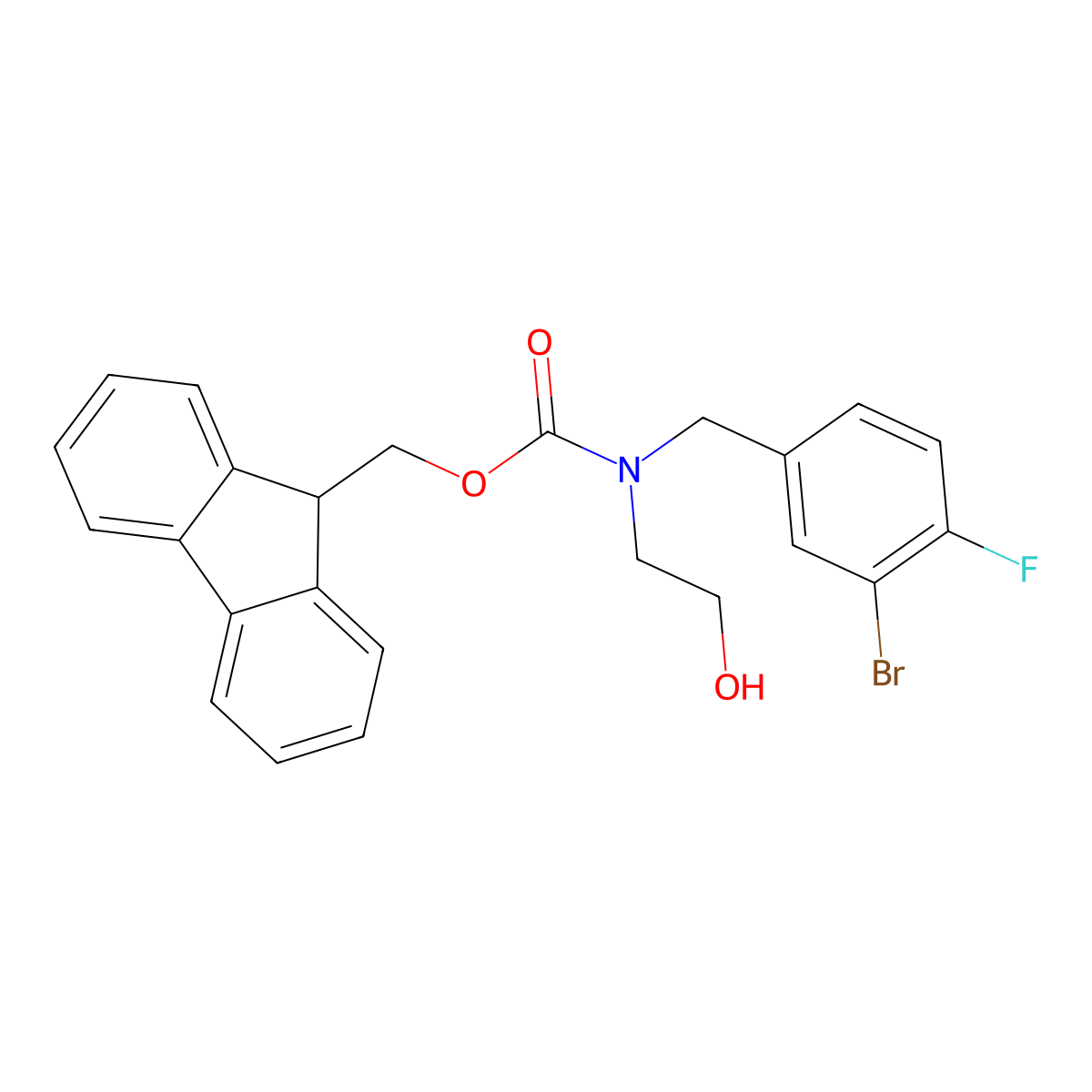 (9H-fluoren-9-yl)methyl N-[(3-bromo-4-fluorophenyl)methyl]-N-(2-hydroxyethyl)carbamate molecular structure, CAS 2764005-49-2