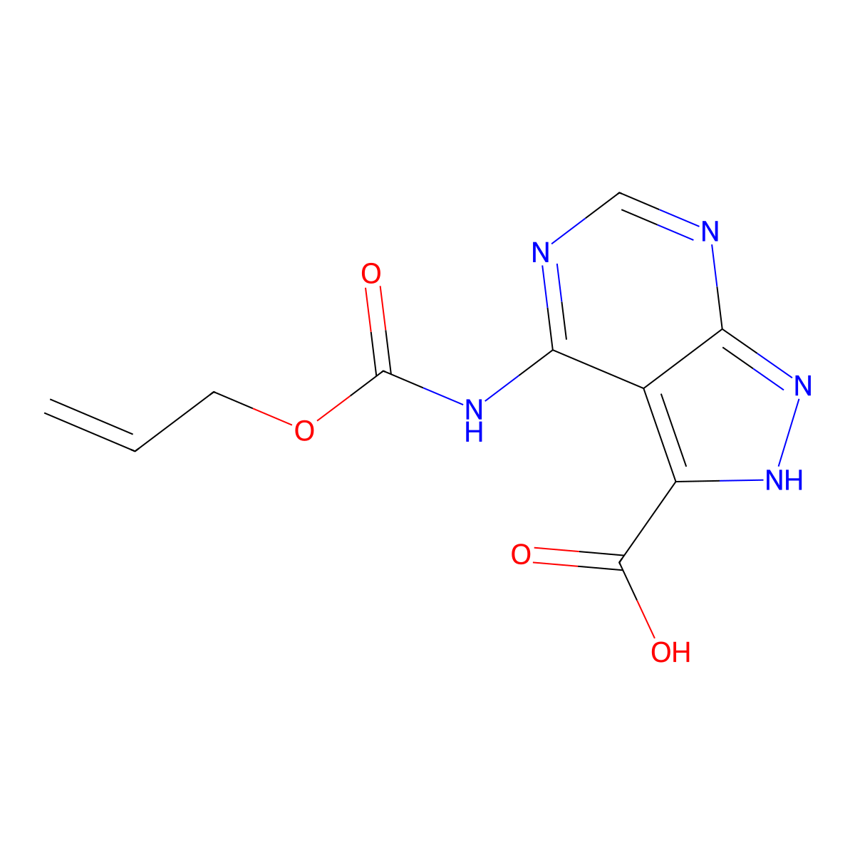 4-{[(prop-2-en-1-yloxy)carbonyl]amino}-1H-pyrazolo[3,4-d]pyrimidine-3-carboxylic acid molecular structure, CAS 2764005-50-5
