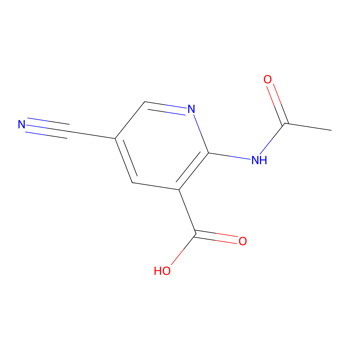 5-Cyano-2-acetamidopyridine-3-carboxylic acid molecular structure, CAS 2764005-54-9