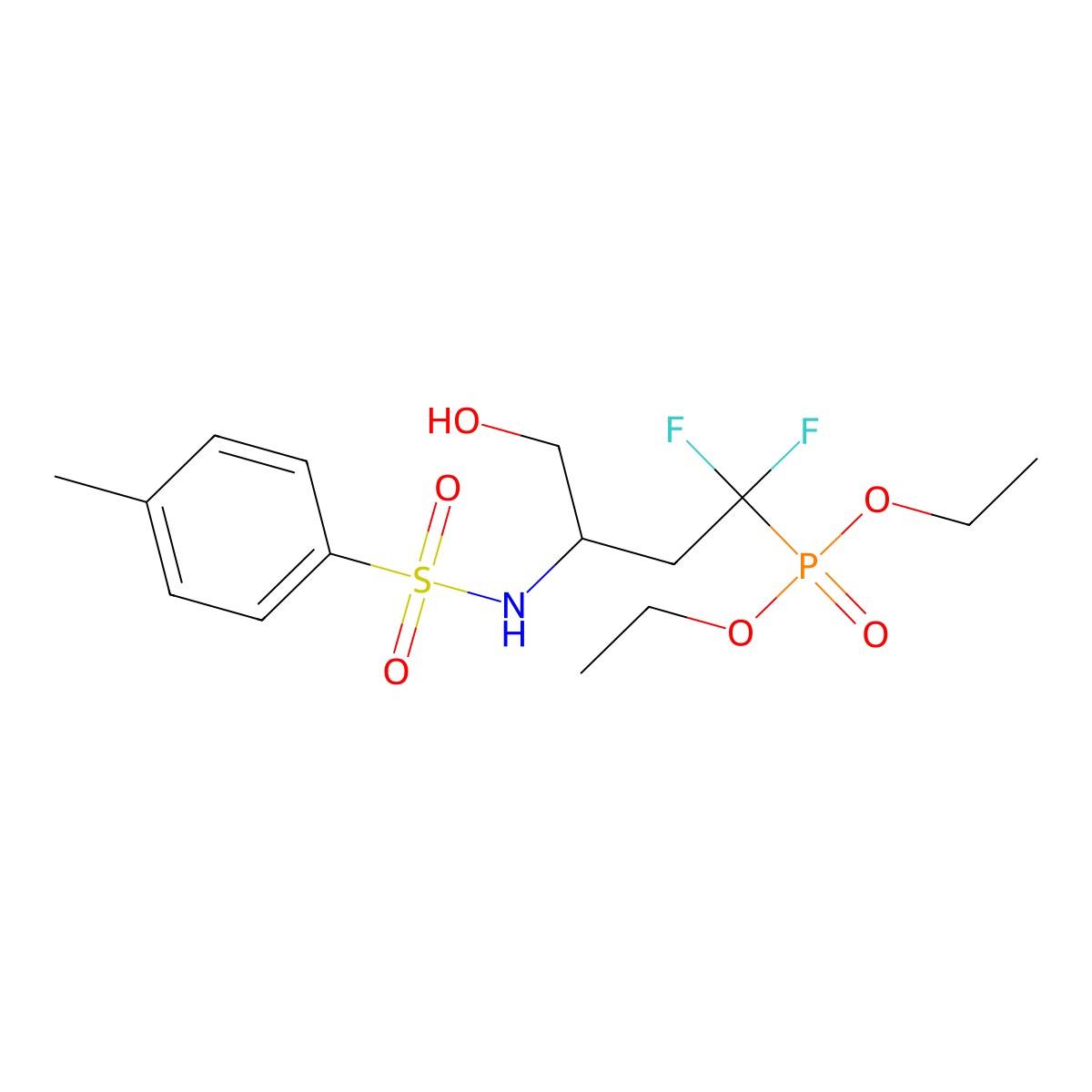 Diethyl [1,1-difluoro-4-hydroxy-3-(4-methylbenzenesulfonamido)butyl]phosphonate molecular structure, CAS 2764005-60-7