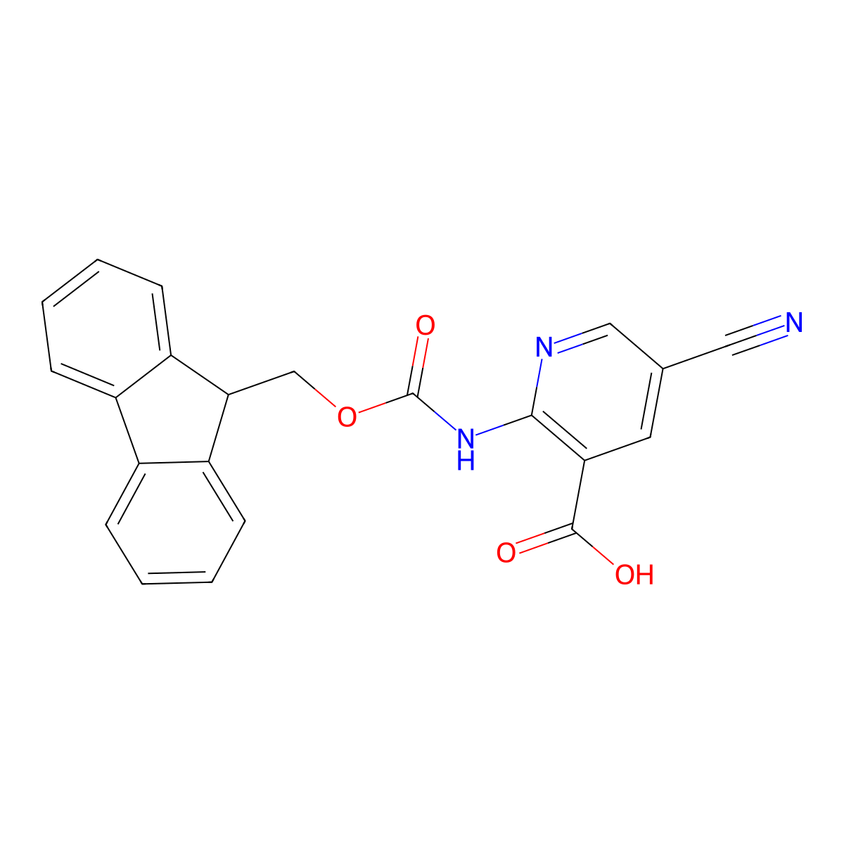 5-cyano-2-({[(9H-fluoren-9-yl)methoxy]carbonyl}amino)pyridine-3-carboxylic acid molecular structure, CAS 2764005-70-9