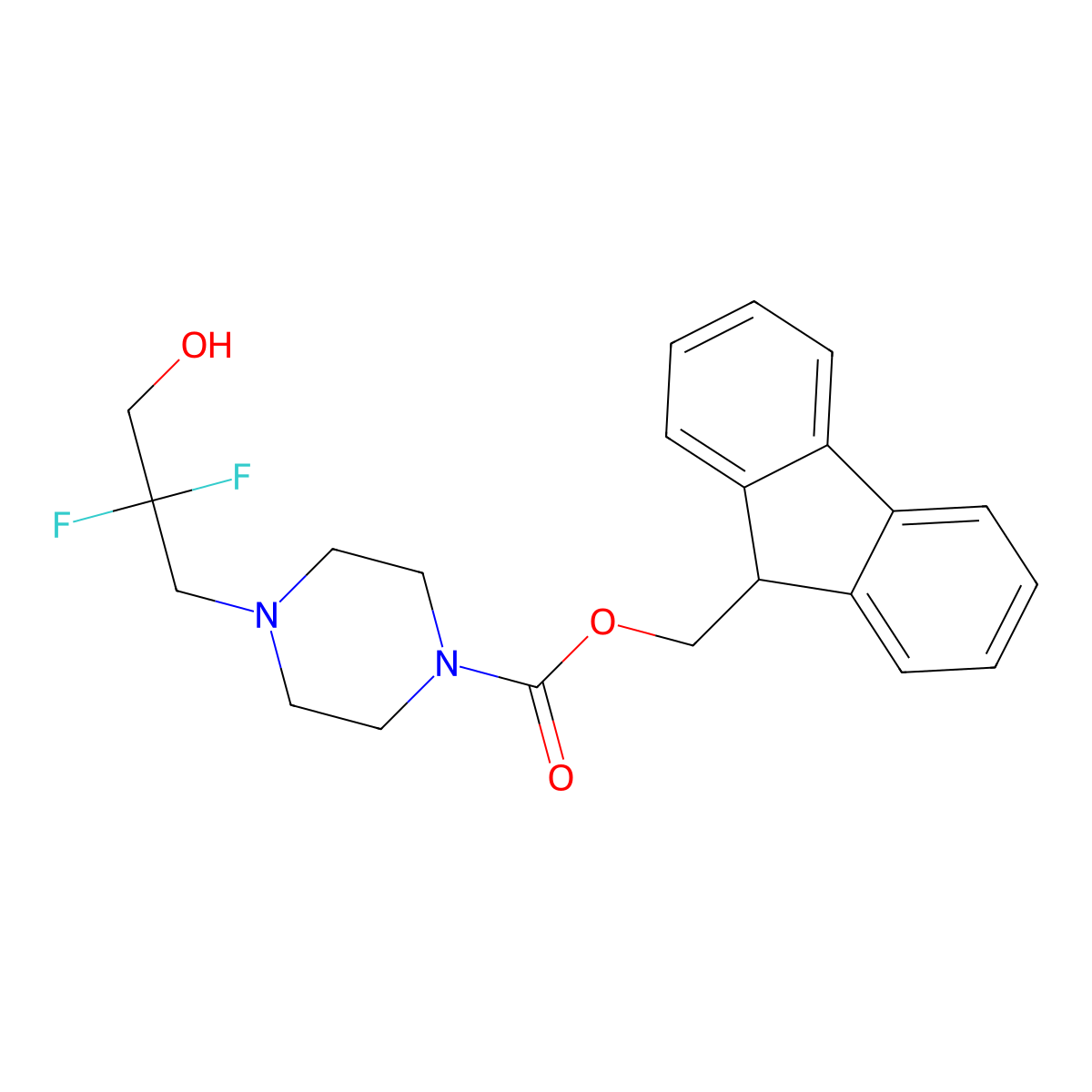 (9H-fluoren-9-yl)methyl 4-(2,2-difluoro-3-hydroxypropyl)piperazine-1-carboxylate molecular structure, CAS 2764005-79-8