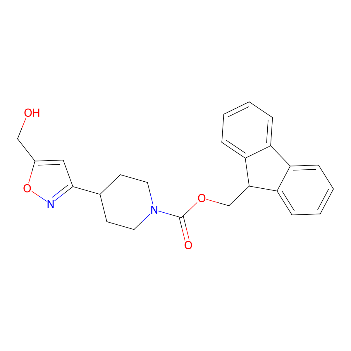(9H-fluoren-9-yl)methyl 4-[5-(hydroxymethyl)-1,2-oxazol-3-yl]piperidine-1-carboxylate molecular structure, CAS 2764005-94-7