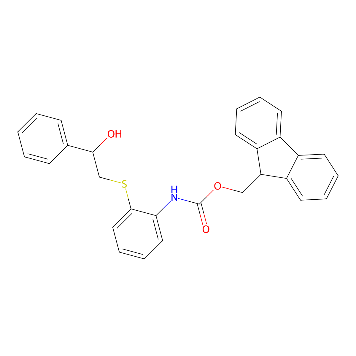 (9H-fluoren-9-yl)methyl N-{2-[(2-hydroxy-2-phenylethyl)sulfanyl]phenyl}carbamate molecular structure, CAS 2764005-97-0