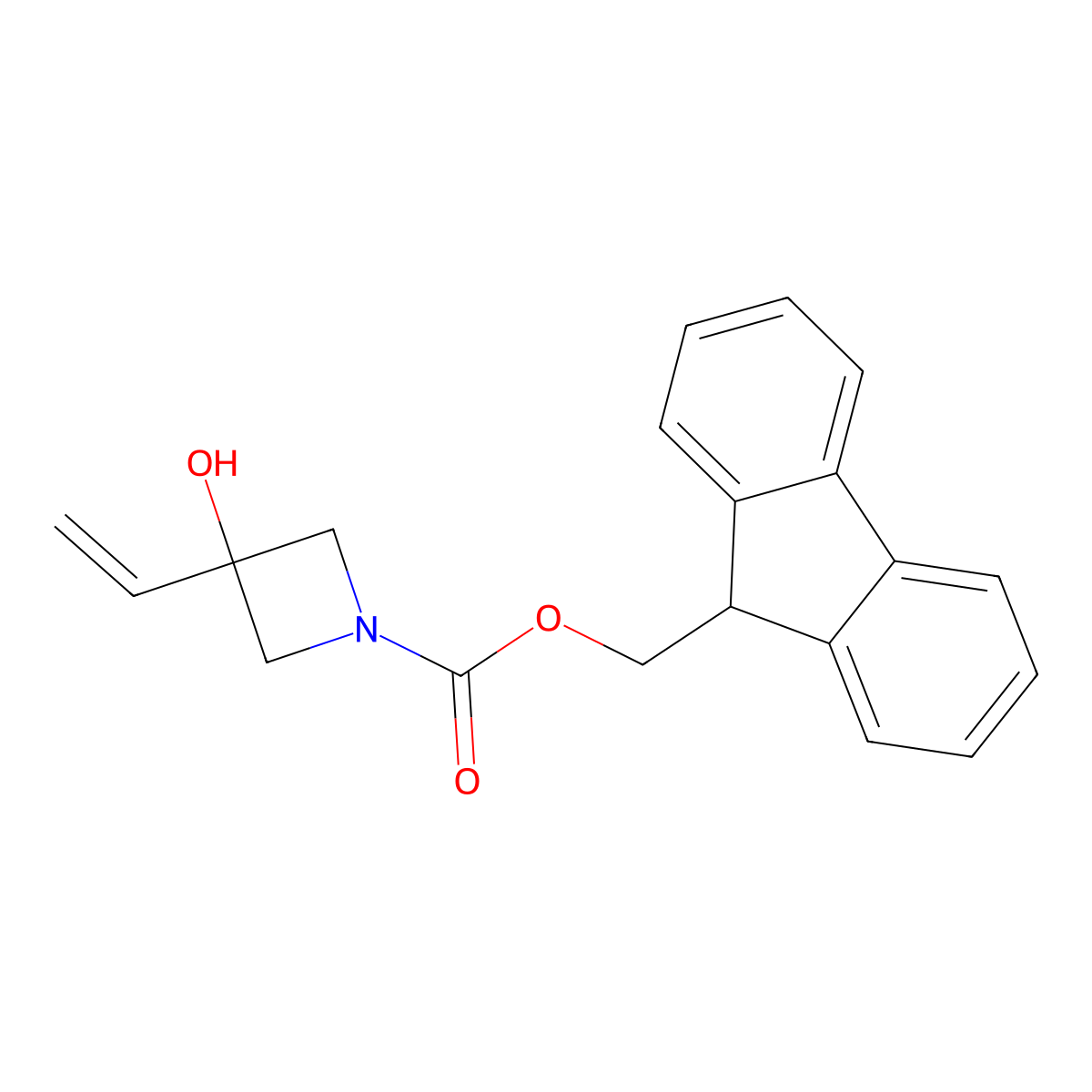 (9H-fluoren-9-yl)methyl 3-ethenyl-3-hydroxyazetidine-1-carboxylate molecular structure, CAS 2764006-00-8