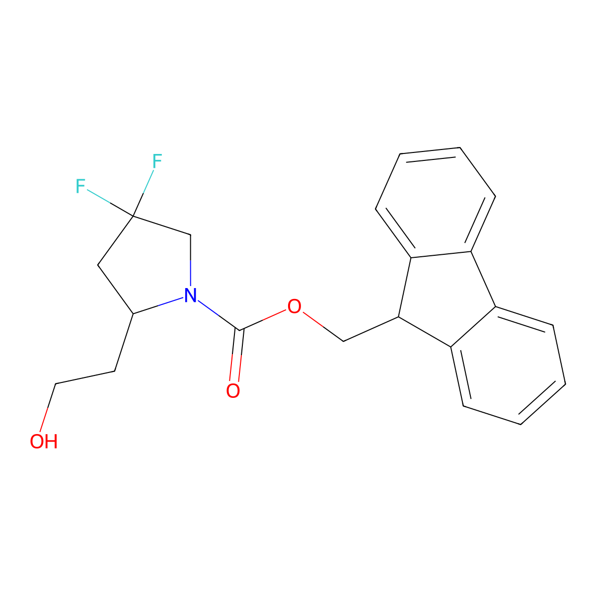 (9H-fluoren-9-yl)methyl 4,4-difluoro-2-(2-hydroxyethyl)pyrrolidine-1-carboxylate molecular structure, CAS 2764006-01-9