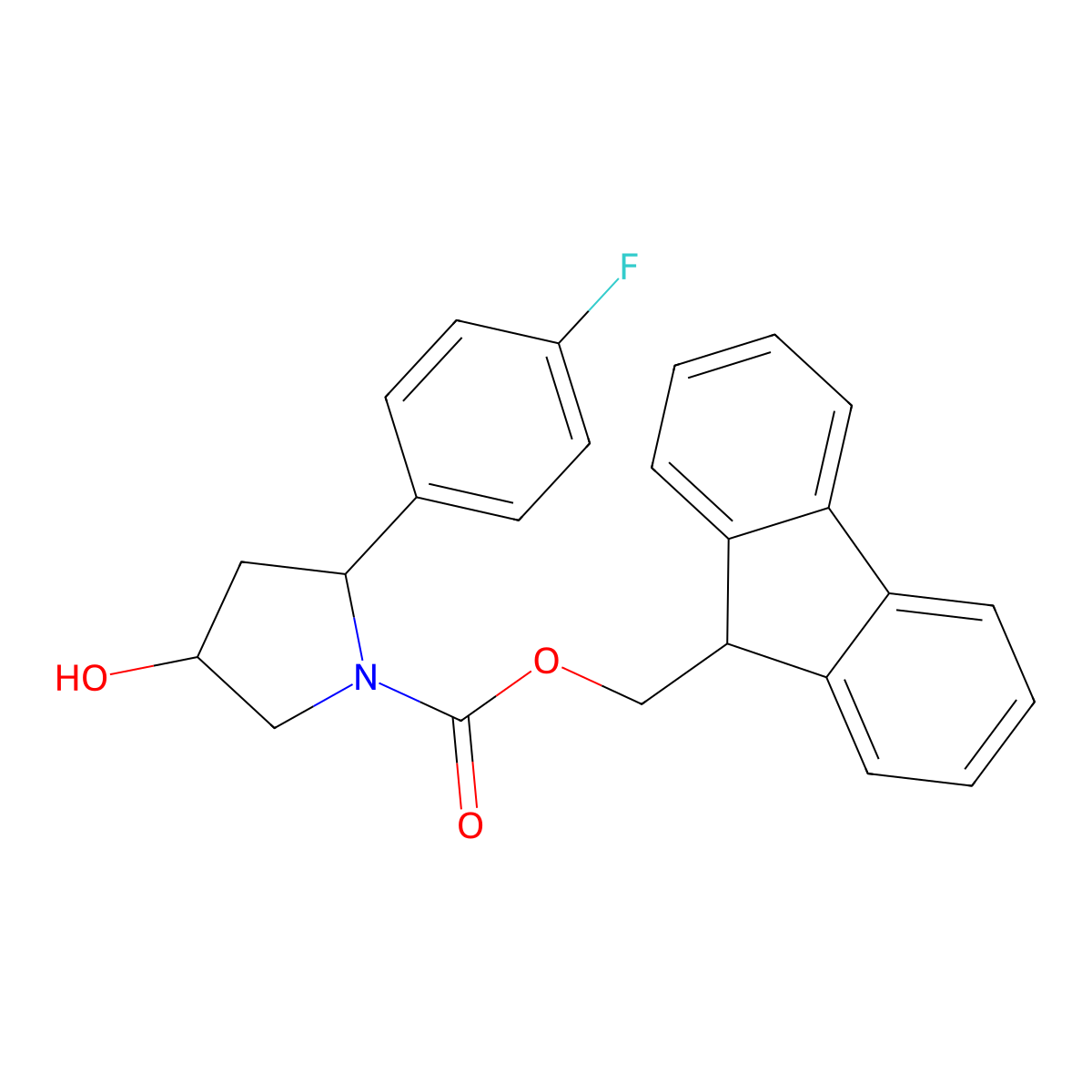 (9H-fluoren-9-yl)methyl 2-(4-fluorophenyl)-4-hydroxypyrrolidine-1-carboxylate molecular structure, CAS 2764006-12-2