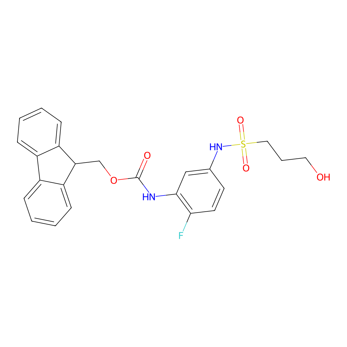 (9H-fluoren-9-yl)methyl N-[2-fluoro-5-(3-hydroxypropanesulfonamido)phenyl]carbamate molecular structure, CAS 2764006-16-6