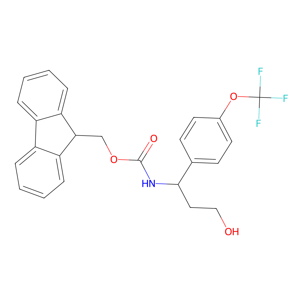 (9H-fluoren-9-yl)methyl N-{3-hydroxy-1-[4-(trifluoromethoxy)phenyl]propyl}carbamate molecular structure, CAS 2764006-20-2