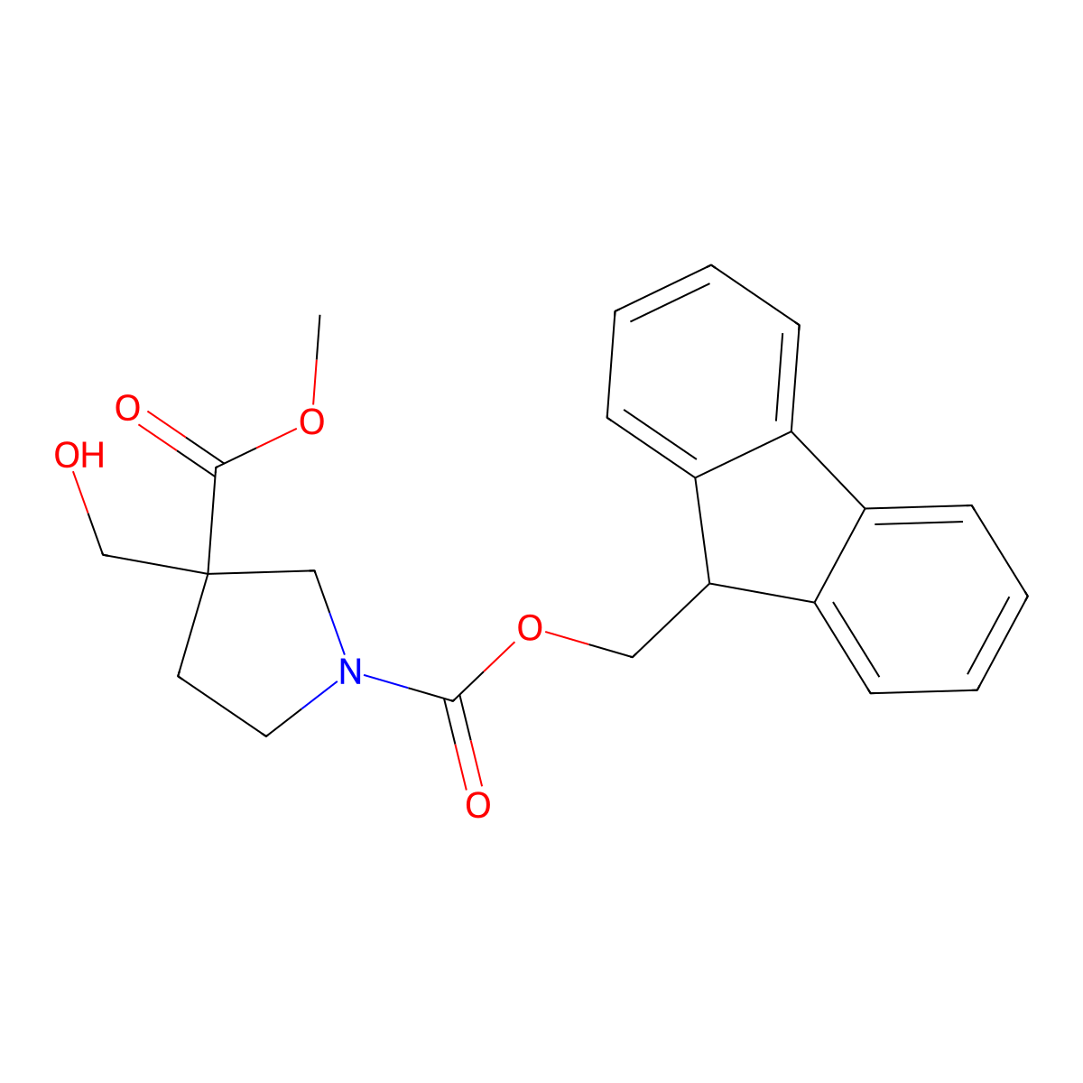 1-(9H-fluoren-9-yl)methyl 3-methyl 3-(hydroxymethyl)pyrrolidine-1,3-dicarboxylate molecular structure, CAS 2764006-28-0
