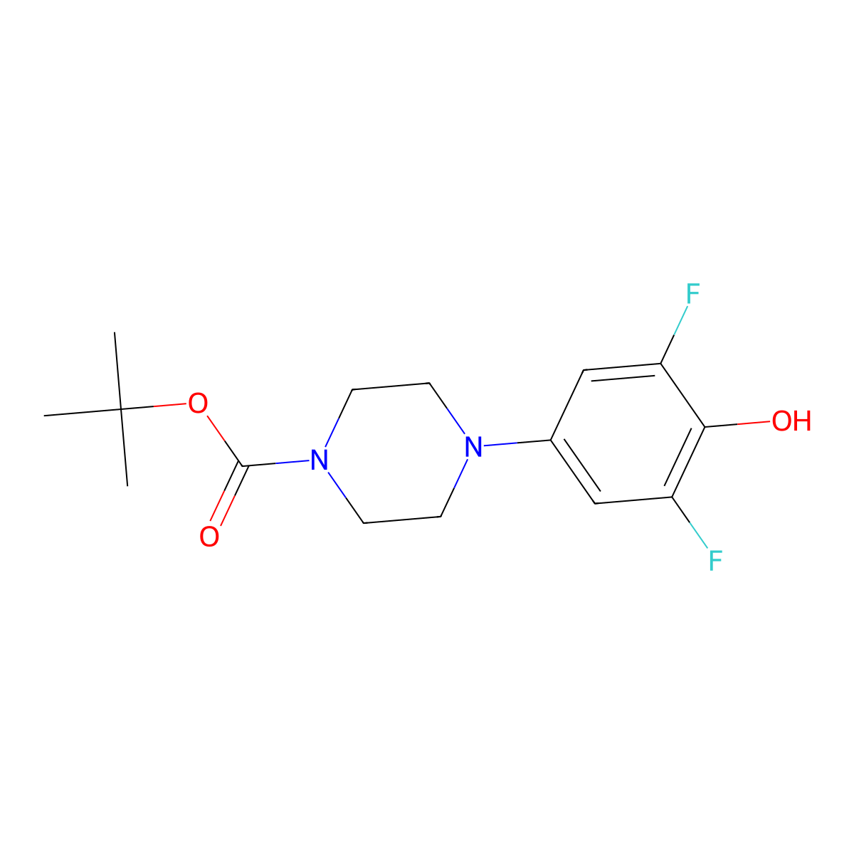 Tert-butyl 4-(3,5-difluoro-4-hydroxyphenyl)piperazine-1-carboxylate molecular structure, CAS 2764006-35-9