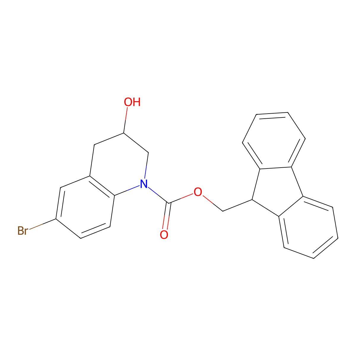 (9H-fluoren-9-yl)methyl 6-bromo-3-hydroxy-1,2,3,4-tetrahydroquinoline-1-carboxylate molecular structure, CAS 2764006-42-8