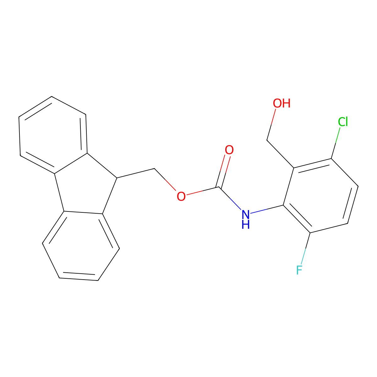 (9H-fluoren-9-yl)methyl N-[3-chloro-6-fluoro-2-(hydroxymethyl)phenyl]carbamate molecular structure, CAS 2764006-52-0