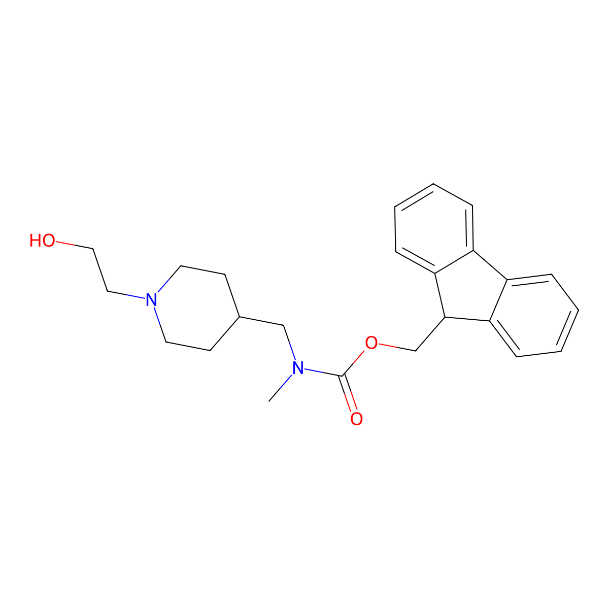 (9H-fluoren-9-yl)methyl N-{[1-(2-hydroxyethyl)piperidin-4-yl]methyl}-N-methylcarbamate molecular structure, CAS 2764006-58-6