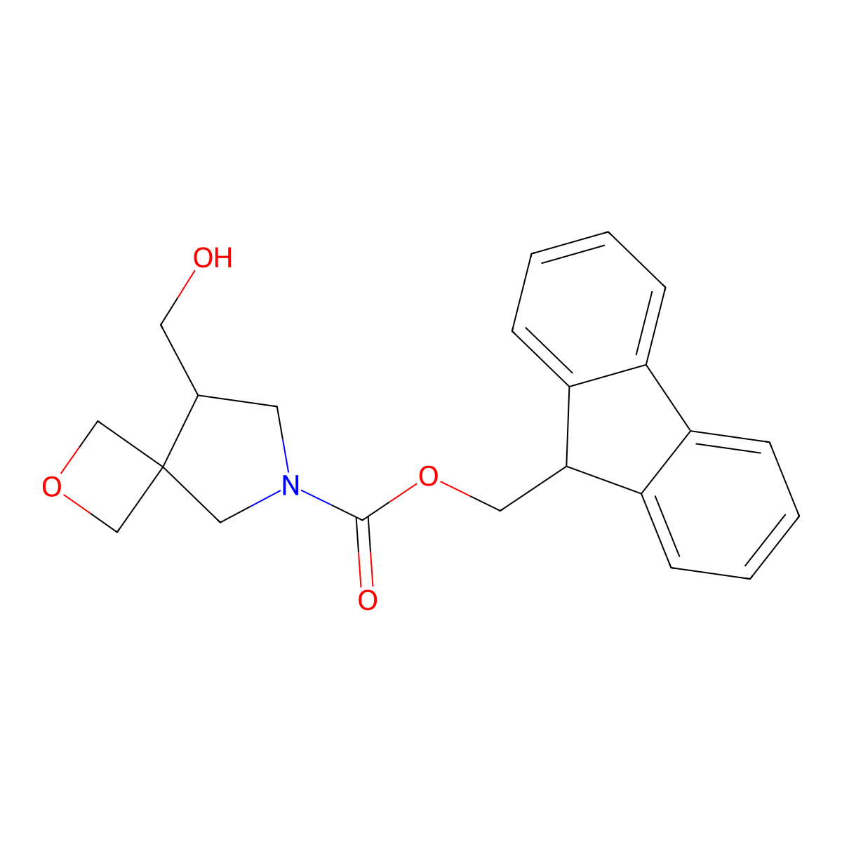 (9H-fluoren-9-yl)methyl 8-(hydroxymethyl)-2-oxa-6-azaspiro[3.4]octane-6-carboxylate molecular structure, CAS 2764006-65-5