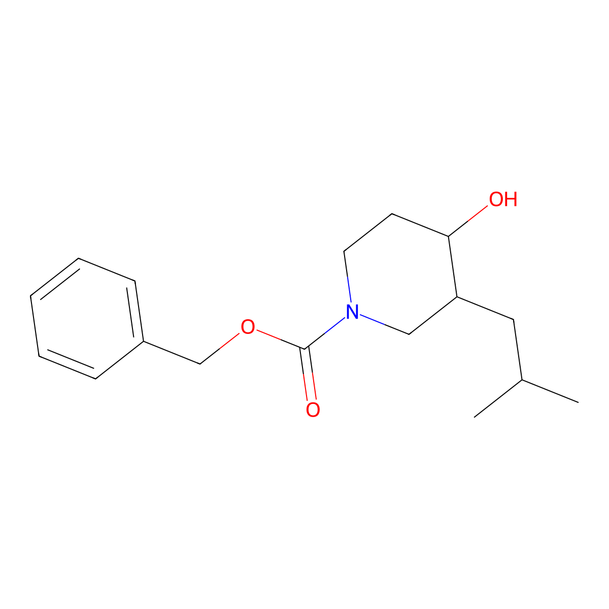 Benzyl 4-hydroxy-3-(2-methylpropyl)piperidine-1-carboxylate molecular structure, CAS 2764006-69-9