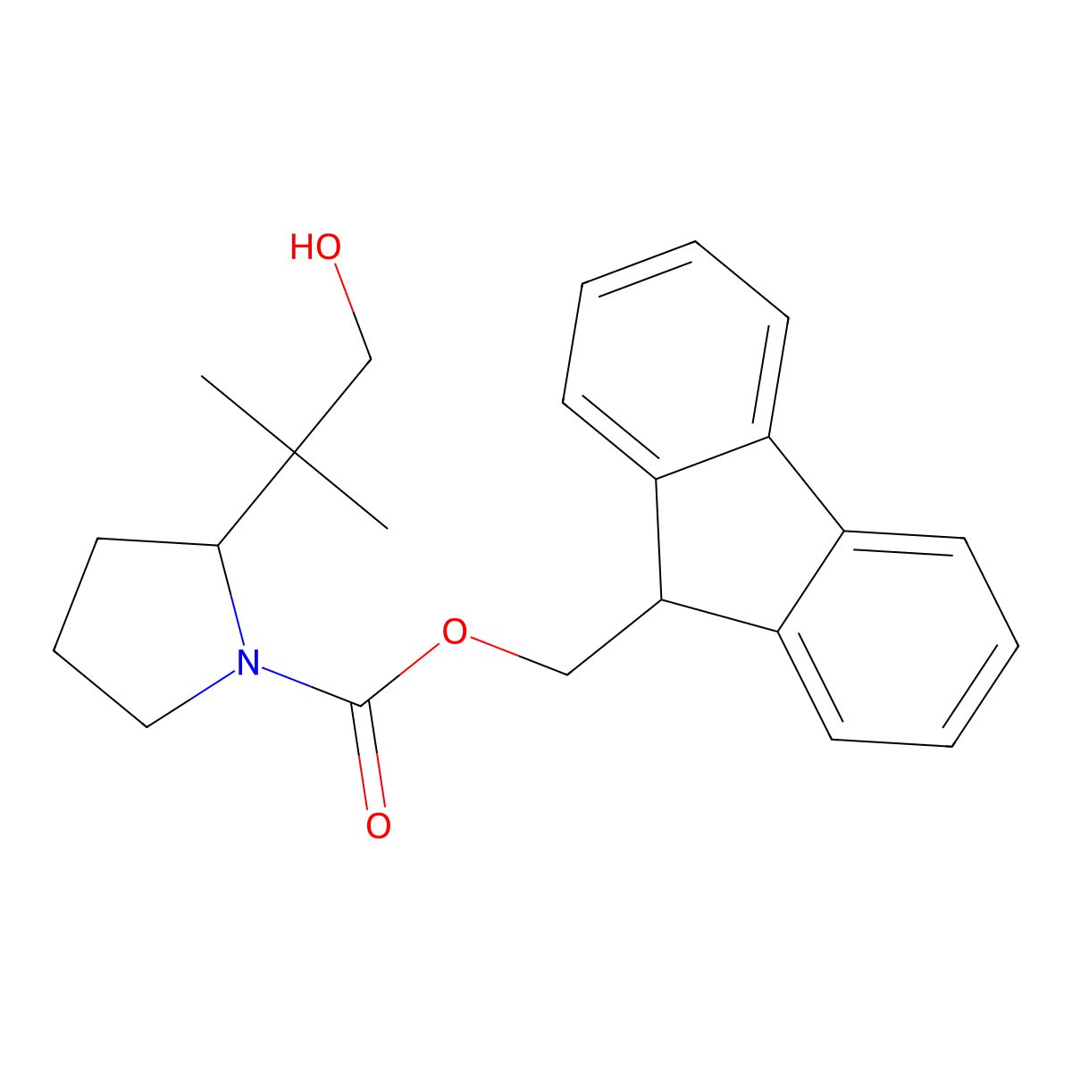 (9H-fluoren-9-yl)methyl 2-(1-hydroxy-2-methylpropan-2-yl)pyrrolidine-1-carboxylate molecular structure, CAS 2764006-77-9