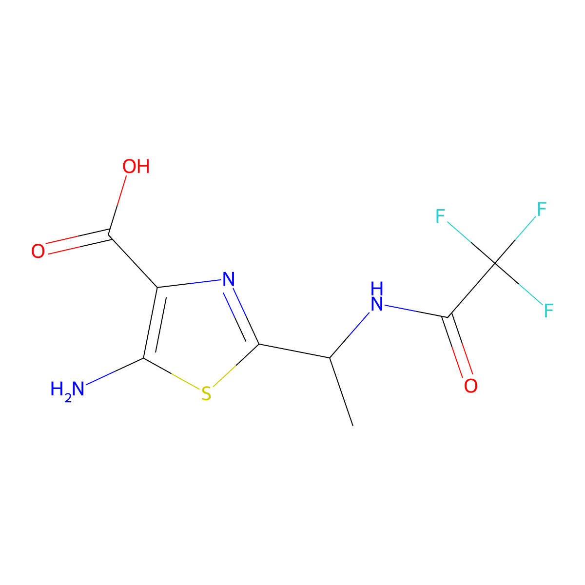 5-Amino-2-[1-(2,2,2-trifluoroacetamido)ethyl]-1,3-thiazole-4-carboxylic acid molecular structure, CAS 2764006-83-7