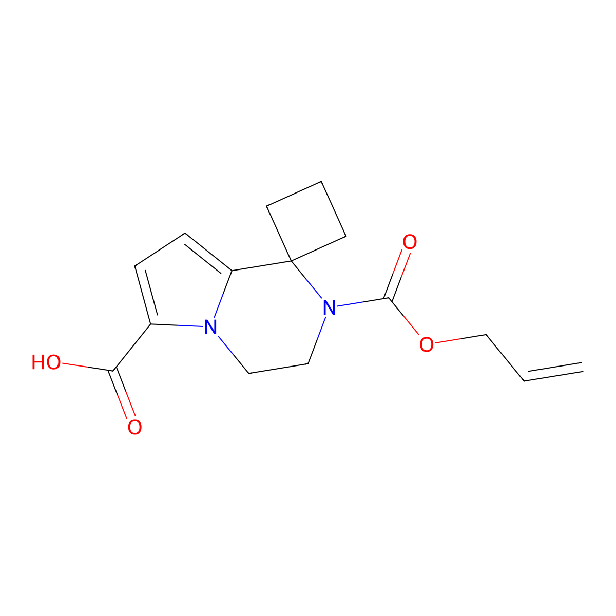 2'-[(prop-2-en-1-yloxy)carbonyl]-3',4'-dihydro-2'H-spiro[cyclobutane-1,1'-pyrrolo[1,2-a]pyrazine]-6'-carboxylic acid molecular structure, CAS 2764006-87-1