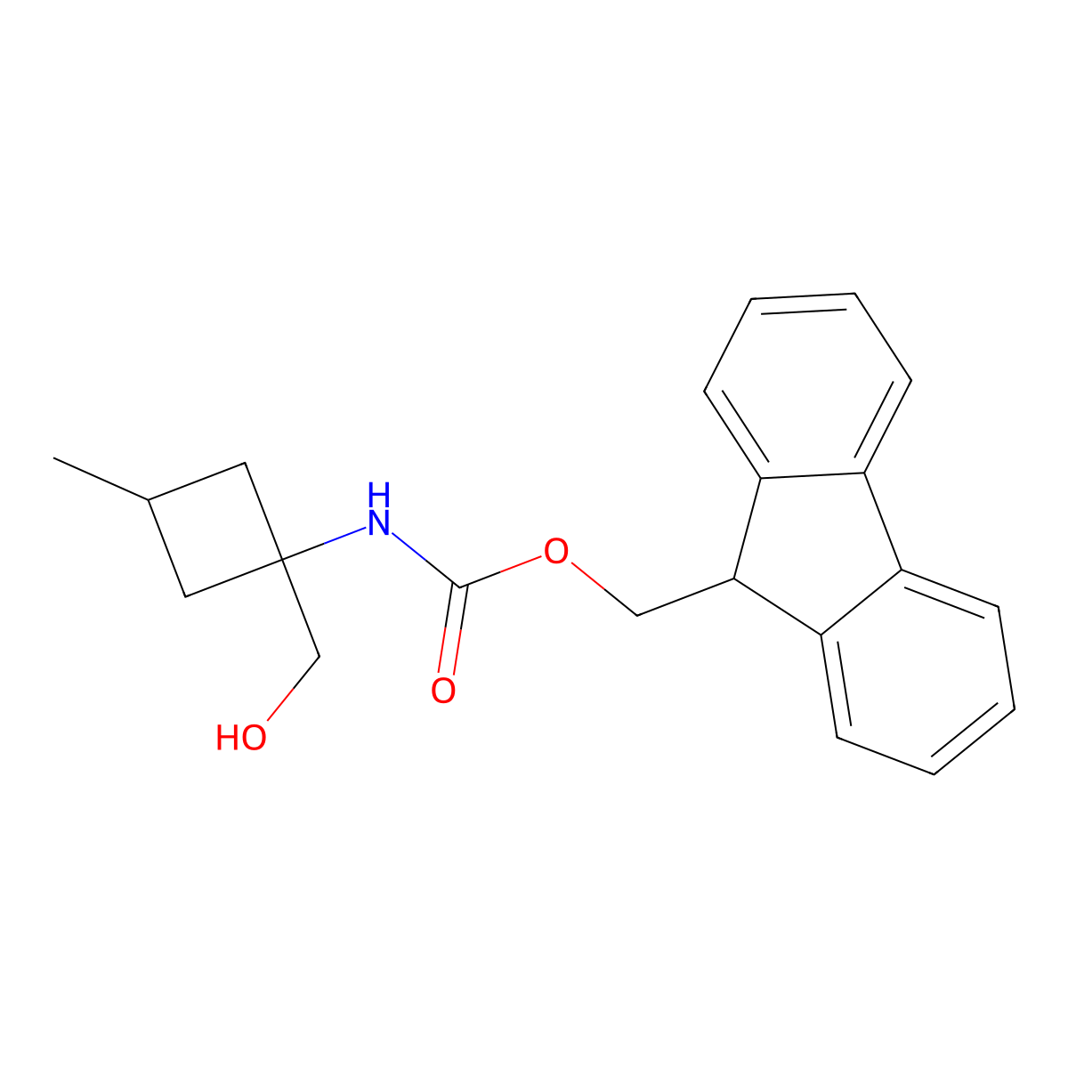 (9H-fluoren-9-yl)methyl N-[1-(hydroxymethyl)-3-methylcyclobutyl]carbamate molecular structure, CAS 2764007-02-3