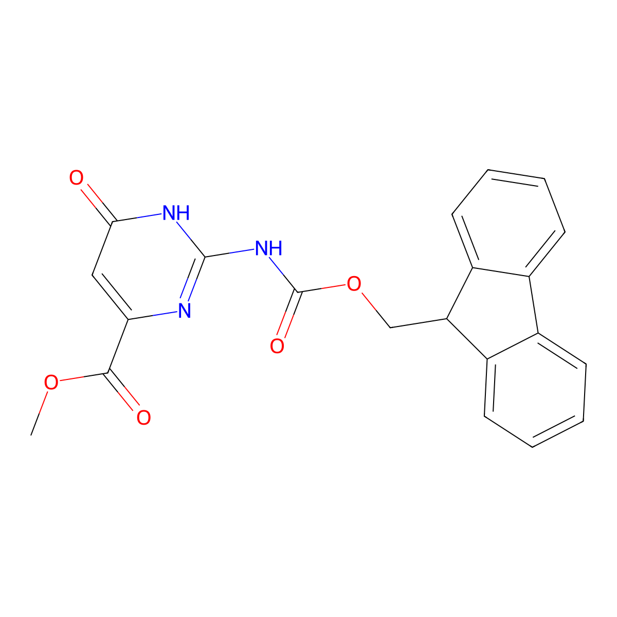 methyl 2-({[(9H-fluoren-9-yl)methoxy]carbonyl}amino)-6-hydroxypyrimidine-4-carboxylate molecular structure, CAS 2764007-10-3