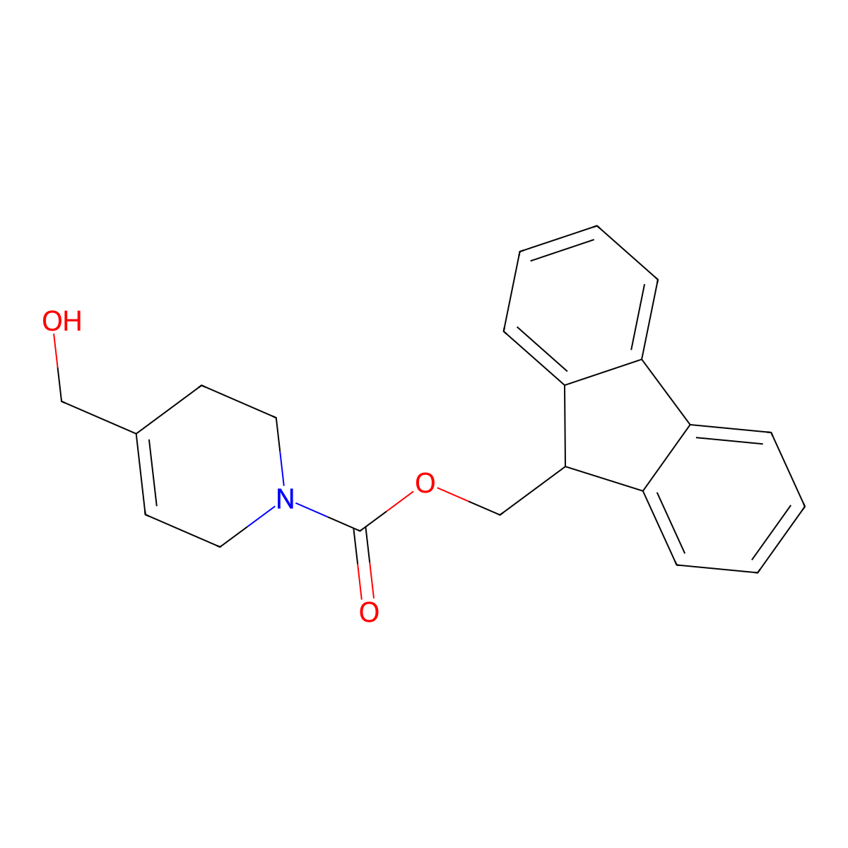 (9H-fluoren-9-yl)methyl 4-(hydroxymethyl)-1,2,3,6-tetrahydropyridine-1-carboxylate molecular structure, CAS 2764007-17-0