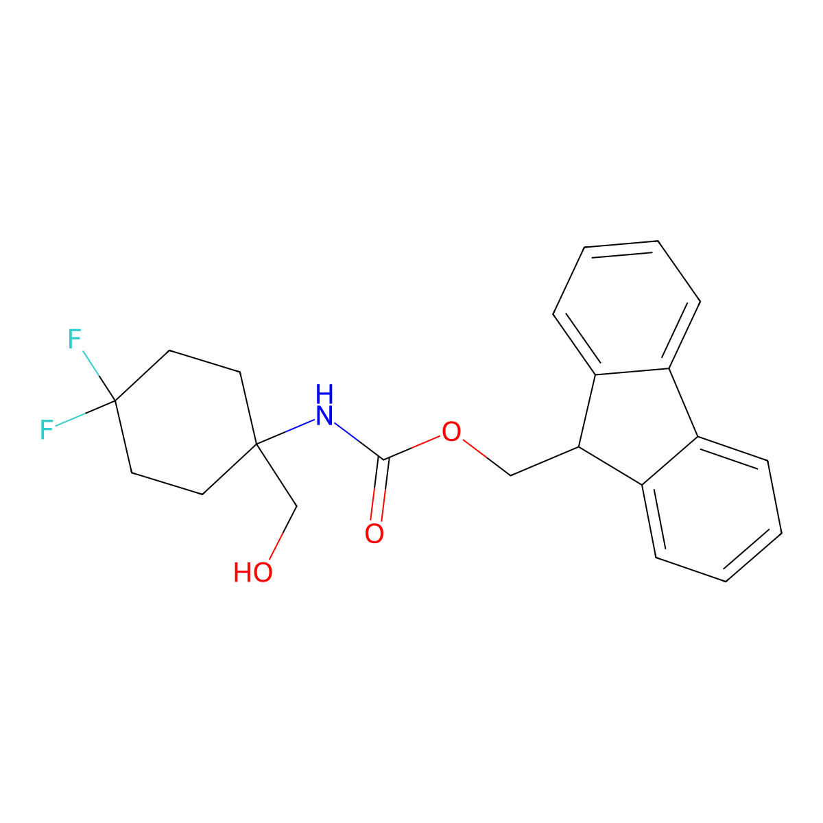(9H-fluoren-9-yl)methyl N-[4,4-difluoro-1-(hydroxymethyl)cyclohexyl]carbamate molecular structure, CAS 2764007-30-7