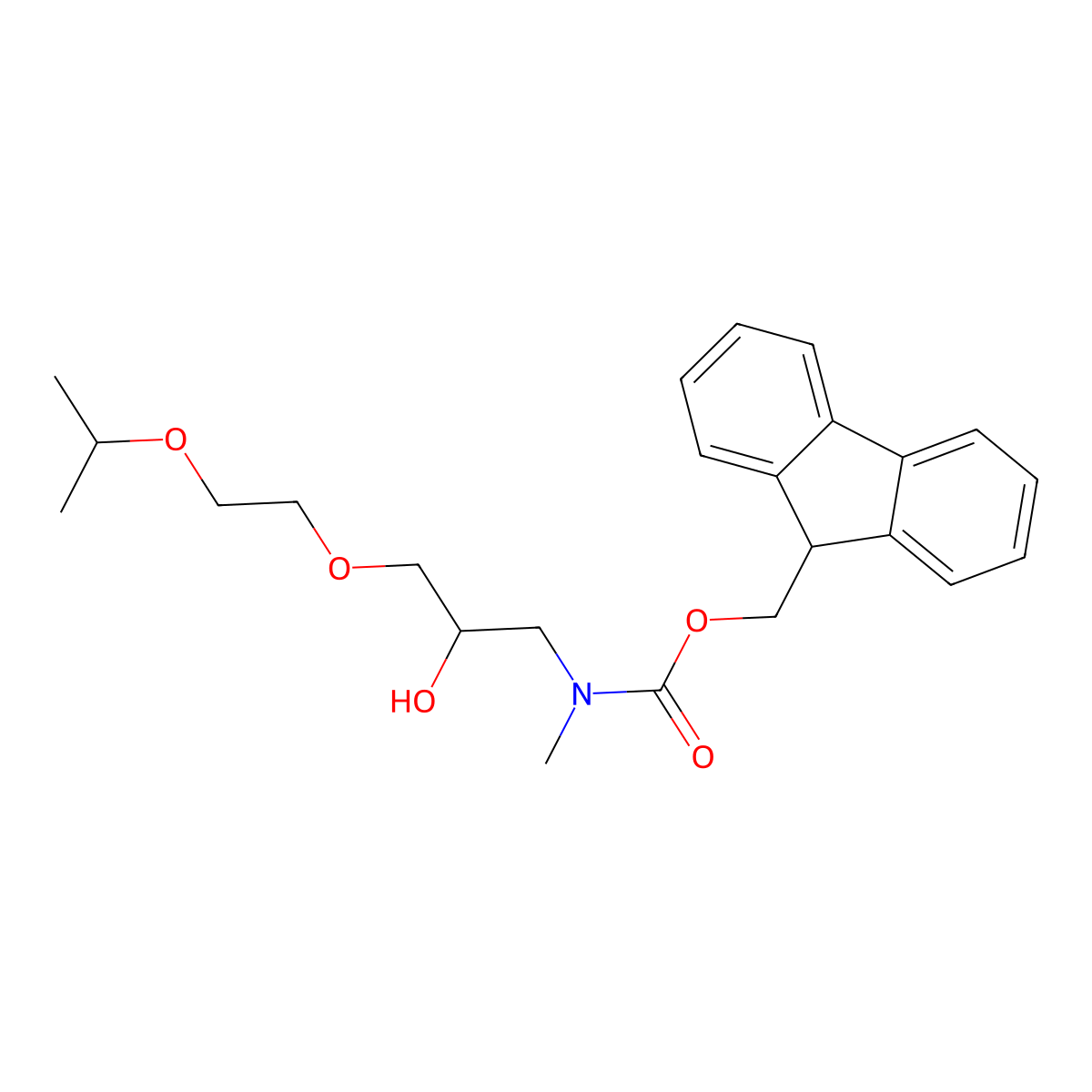 (9H-fluoren-9-yl)methyl N-{2-hydroxy-3-[2-(propan-2-yloxy)ethoxy]propyl}-N-methylcarbamate molecular structure, CAS 2764007-31-8