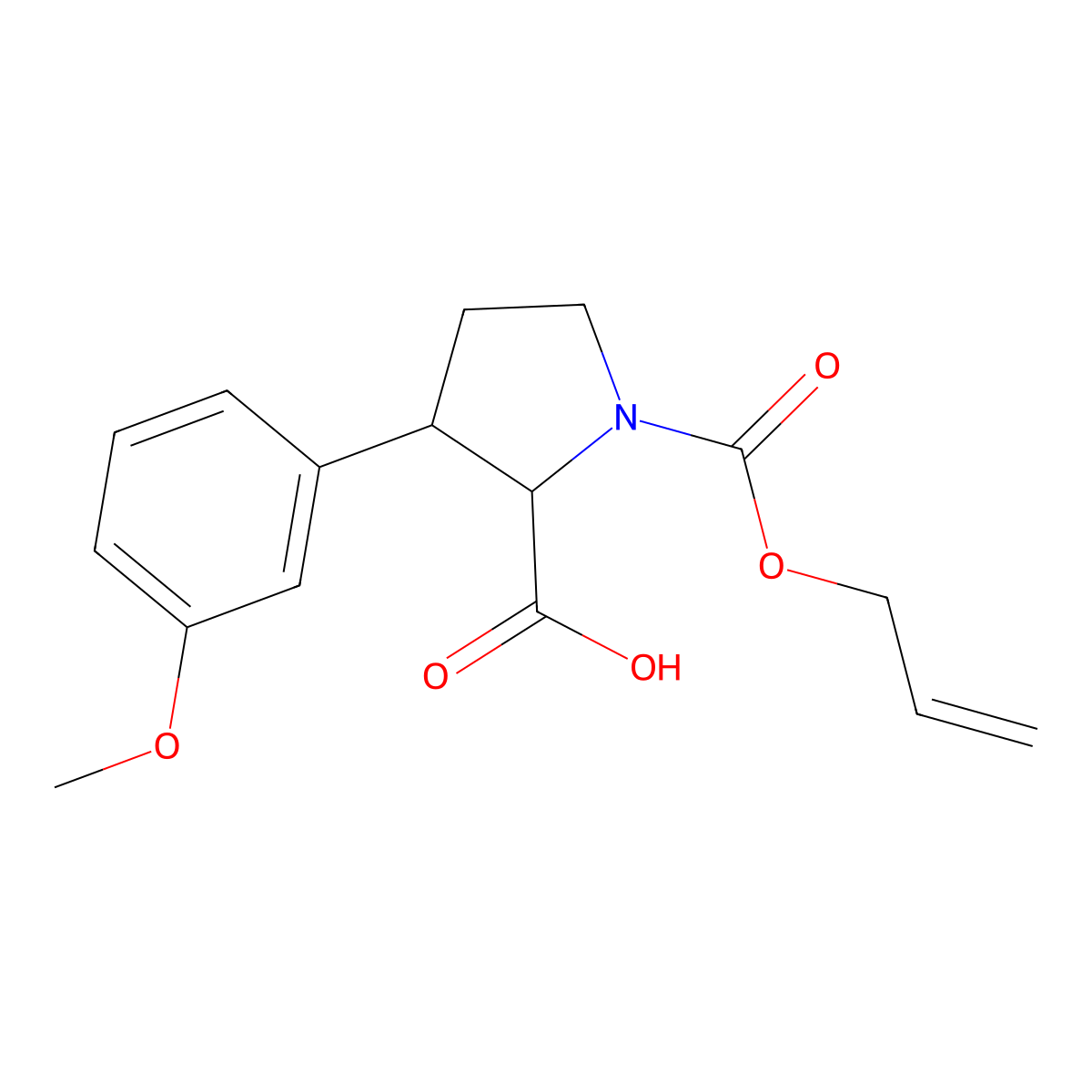 rac-(2R,3S)-3-(3-methoxyphenyl)-1-[(prop-2-en-1-yloxy)carbonyl]pyrrolidine-2-carboxylic acid molecular structure, CAS 2764007-38-5