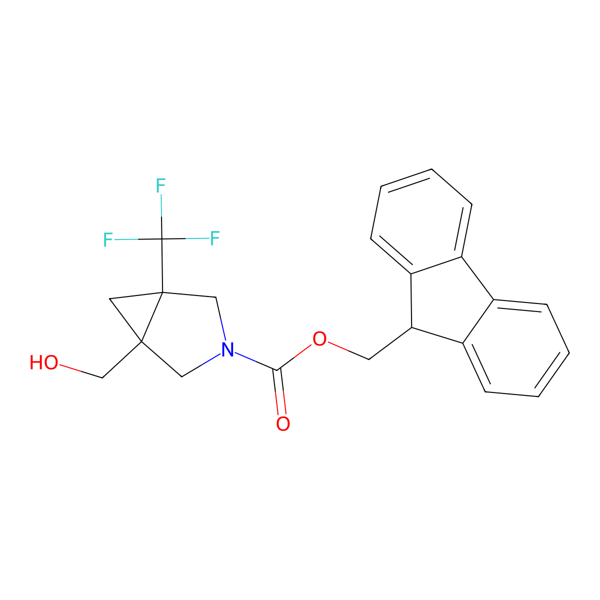 rac-(9H-fluoren-9-yl)methyl (1R,5S)-1-(hydroxymethyl)-5-(trifluoromethyl)-3-azabicyclo[3.1.0]hexane-3-carboxylate molecular structure, CAS 2764007-46-5