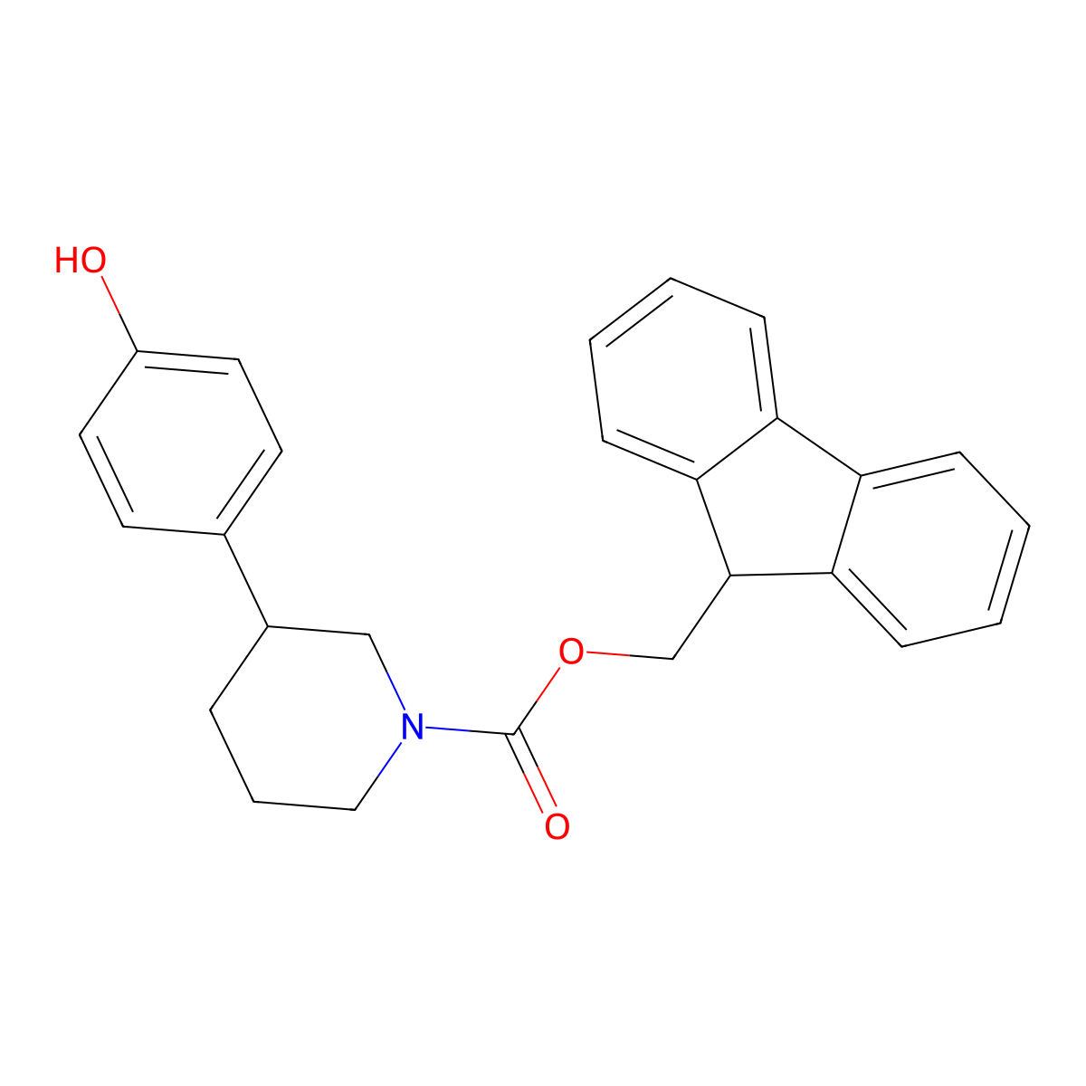 (9H-fluoren-9-yl)methyl 3-(4-hydroxyphenyl)piperidine-1-carboxylate molecular structure, CAS 2764007-54-5