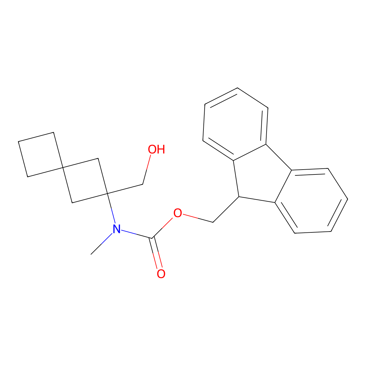 (9H-fluoren-9-yl)methyl N-[2-(hydroxymethyl)spiro[3.3]heptan-2-yl]-N-methylcarbamate molecular structure, CAS 2764007-69-2