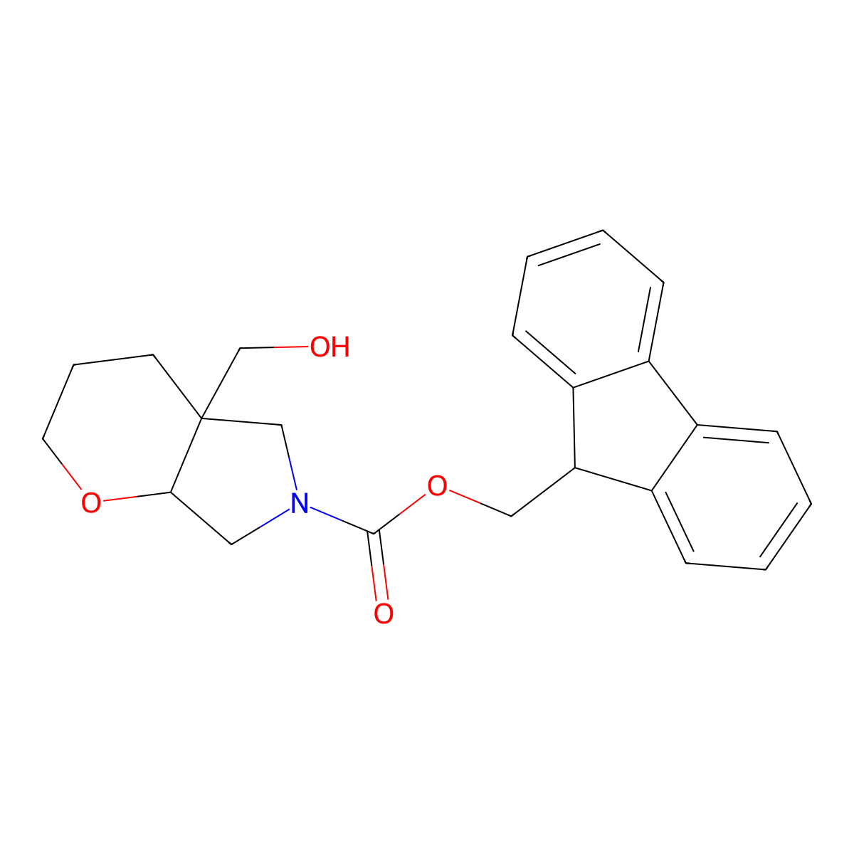 rac-(9H-fluoren-9-yl)methyl (4aR,7aR)-4a-(hydroxymethyl)-octahydropyrano[2,3-c]pyrrole-6-carboxylate molecular structure, CAS 2764007-70-5