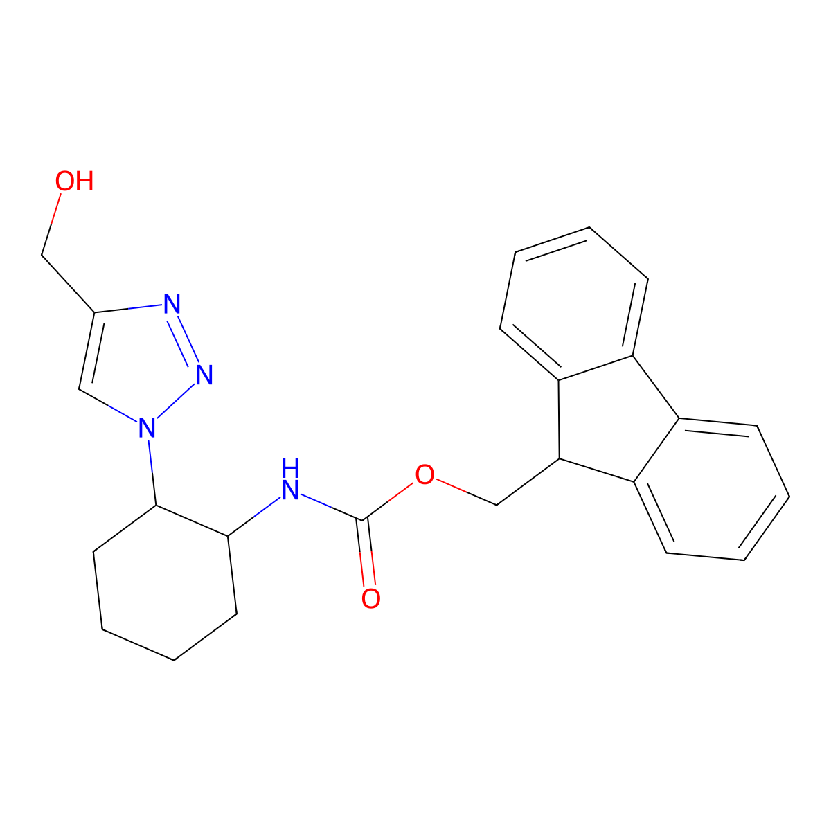 rac-(9H-fluoren-9-yl)methyl N-[(1R,2S)-2-[4-(hydroxymethyl)-1H-1,2,3-triazol-1-yl]cyclohexyl]carbamate molecular structure, CAS 2764007-78-3