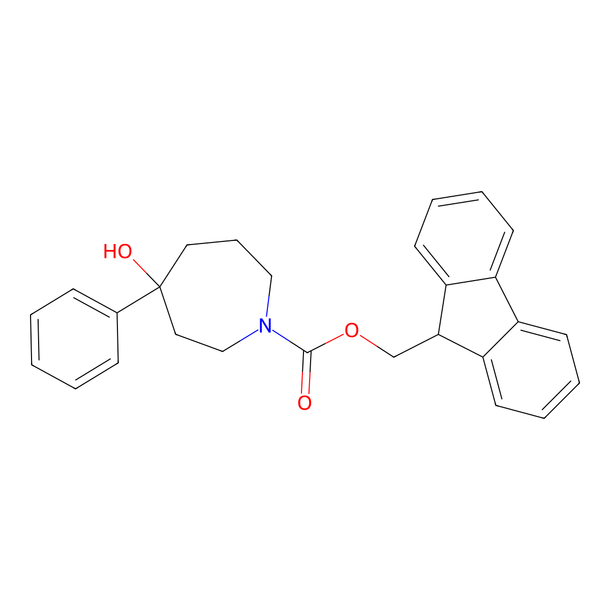 (9H-fluoren-9-yl)methyl 4-hydroxy-4-phenylazepane-1-carboxylate molecular structure, CAS 2764007-81-8