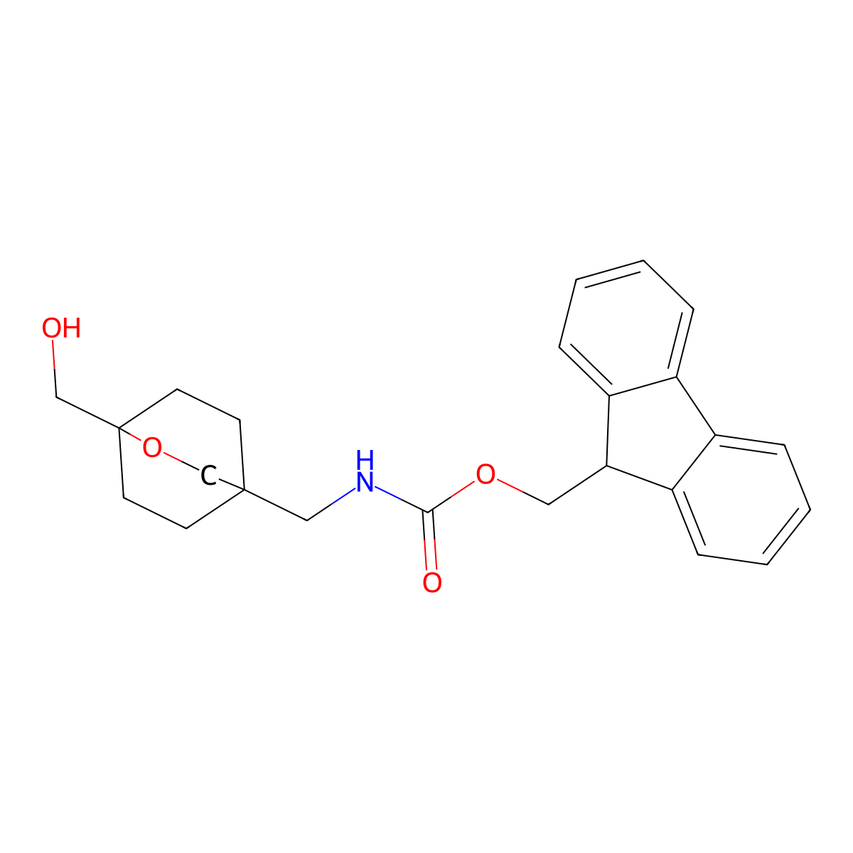 (9H-fluoren-9-yl)methyl N-{[1-(hydroxymethyl)-2-oxabicyclo[2.2.2]octan-4-yl]methyl}carbamate molecular structure, CAS 2764007-96-5