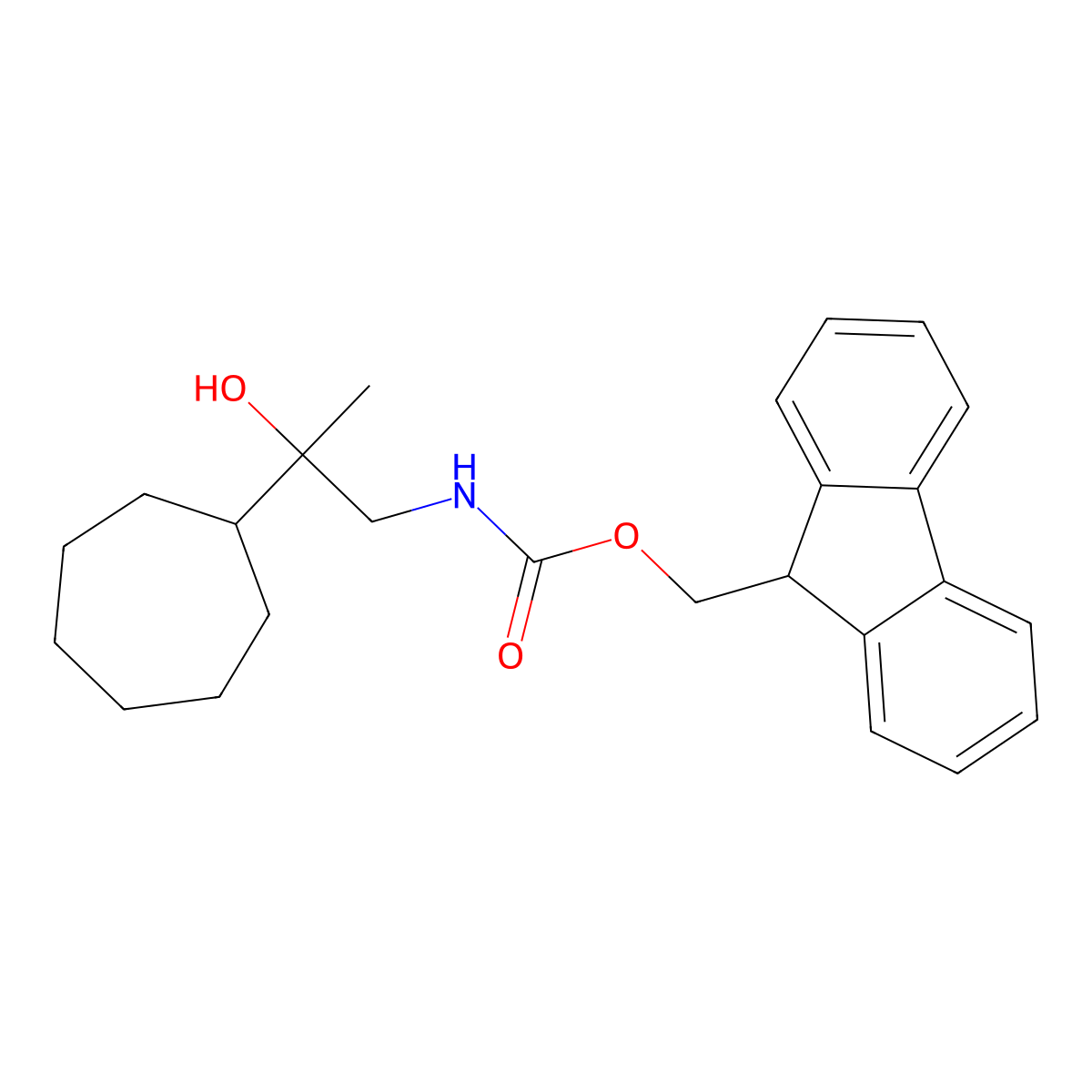 (9H-fluoren-9-yl)methyl N-(2-cycloheptyl-2-hydroxypropyl)carbamate molecular structure, CAS 2764008-05-9