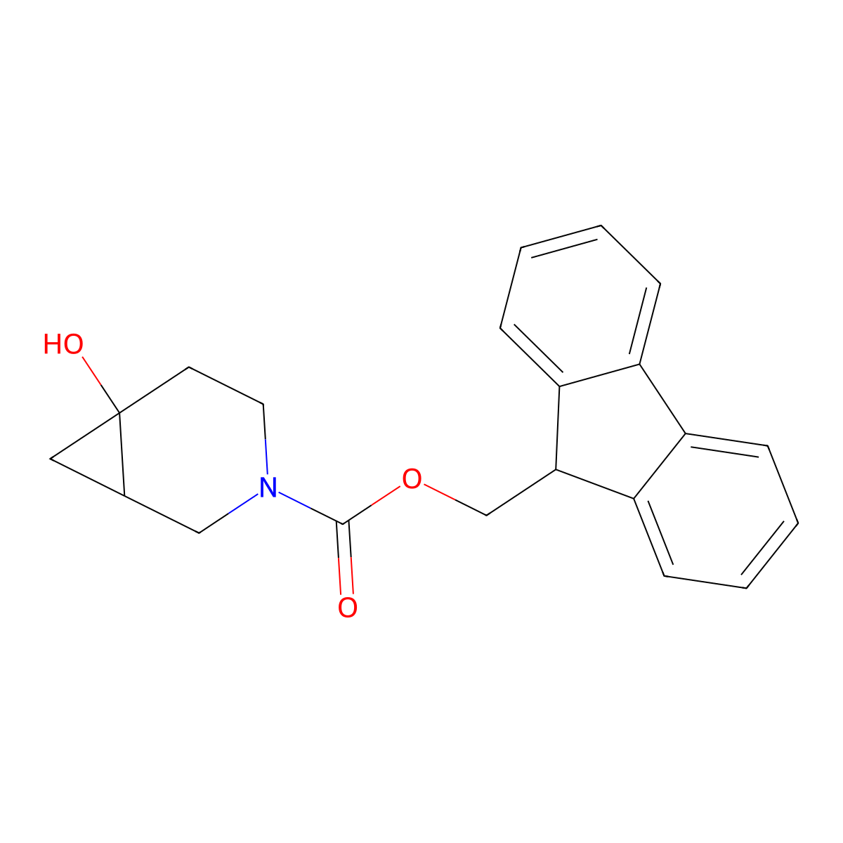 rac-(9H-fluoren-9-yl)methyl (1R,6R)-6-hydroxy-3-azabicyclo[4.1.0]heptane-3-carboxylate molecular structure, CAS 2764008-06-0