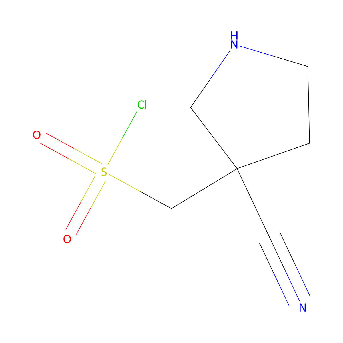 (3-Cyanopyrrolidin-3-yl)methanesulfonyl chloride molecular structure, CAS 2764008-09-3