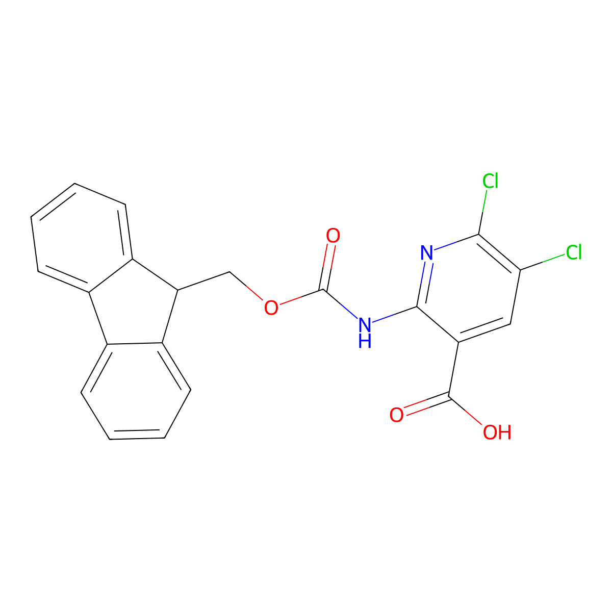 5,6-dichloro-2-({[(9H-fluoren-9-yl)methoxy]carbonyl}amino)pyridine-3-carboxylic acid molecular structure, CAS 2764008-13-9